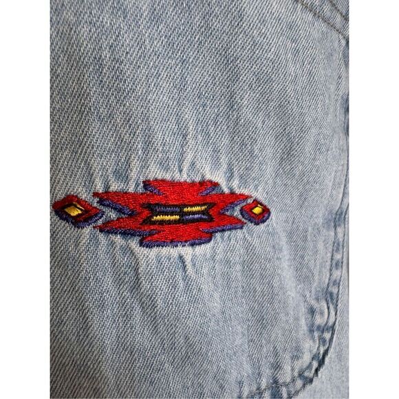 Women’s 90s vintage denim 100% cotton button up southwestern tribal embroidered - Picture 7 of 8